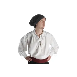 Schnuerhemd mit weitem Kragen in schwarz und weiss