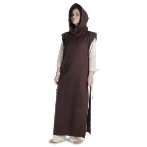 Mittelalter Überwurf Skapulier mit Kapuze seitlich zu schnüren 133cm schwarz, natur-beige