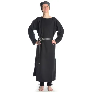 Mittelalter Tunika Rundkragen lang natur-beige und schwarz