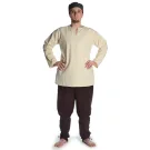mittelalterliche tunika kurz mit schlitzkragen in natur-beige, blau und schwarz