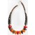 Medieval Viking Necklace red, gray, amber stones with Yak Horn  